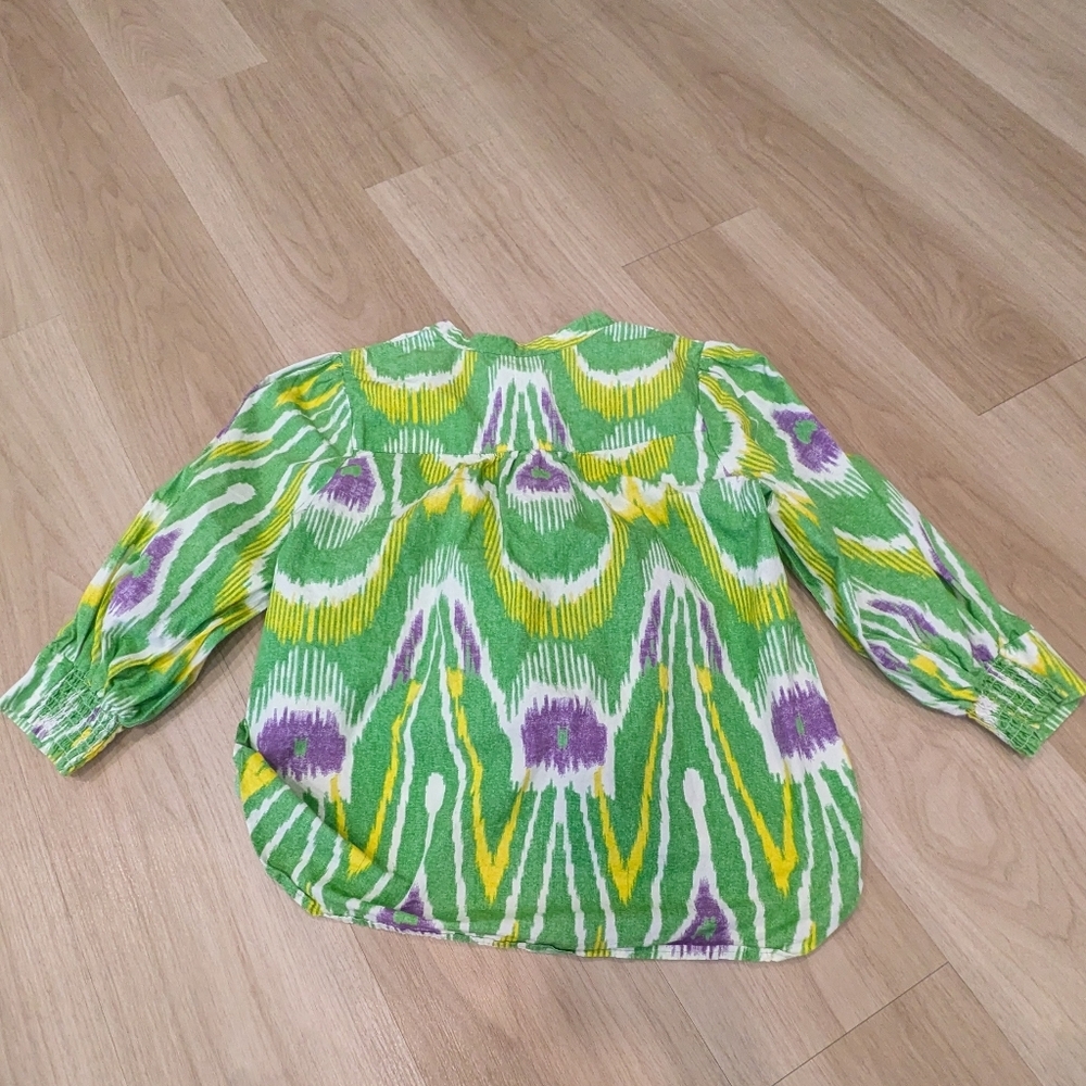 Anthropologie Green And Purple Abstract Blouse Size S - Picture 7 of 7